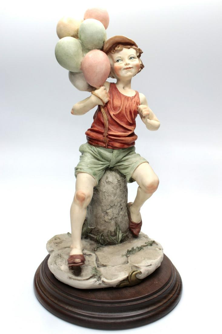 Capodimonte Balloon Boy: Capodimonte Balloon Boy on wooden plinth, 12" high