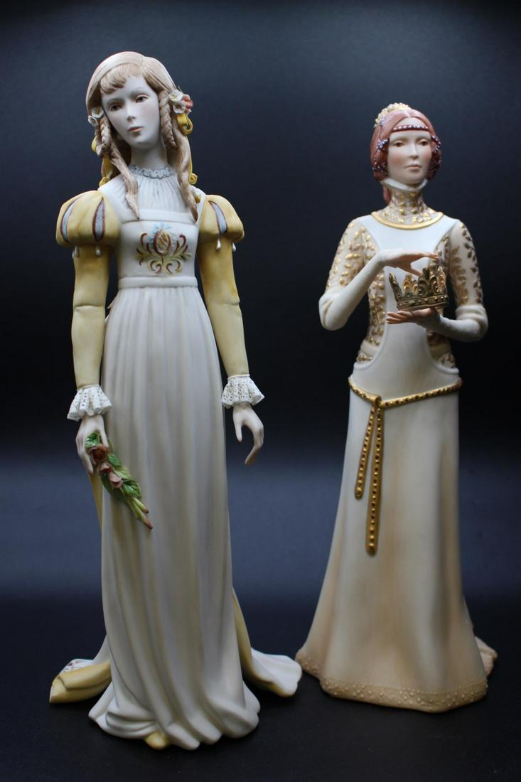 Two Cybis Shakespeare Figurines, Ophelia, Macbeth: Two Cybis Shakespeare figurines including 13.5" tall, limited edition, "Ophelia", numbered 600 on back, of an edition of 800, produced from 1969 until 1974,damage to ruffle at left sleeve; and 13.25"