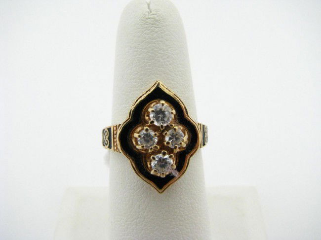 Vintage Gold Diamond, Enamel Ring: Vintage Gold Diamond ring with enameling, approximately 6.0tdw