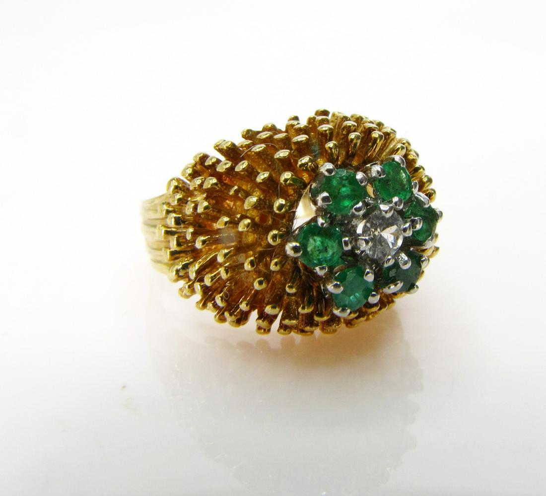14K Yellow Gold Vintage Emerald, Diamond Ring (1 of 1)