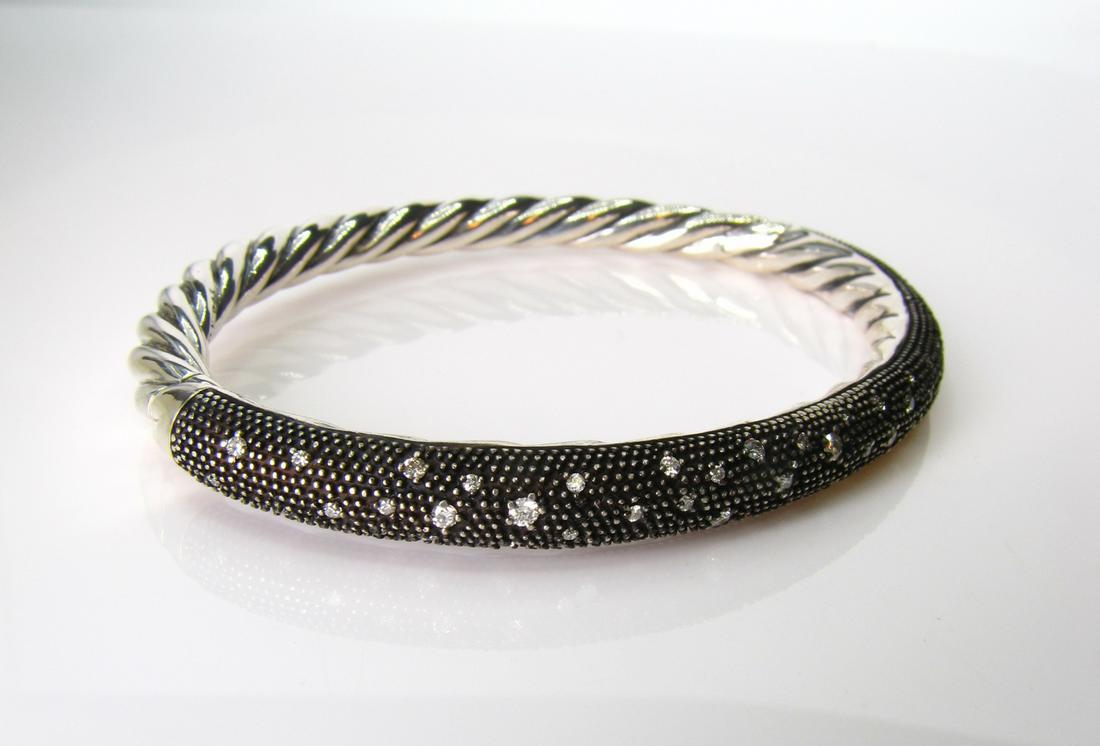David Yurman Sterling Rhodium Diamond Cable Bangle (1 of 1)