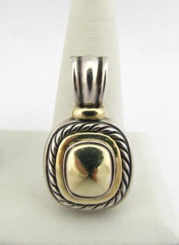 David Yurman 14K and Sterling Pendant: David Yurman 14K yellow gold and sterling, large square pendant