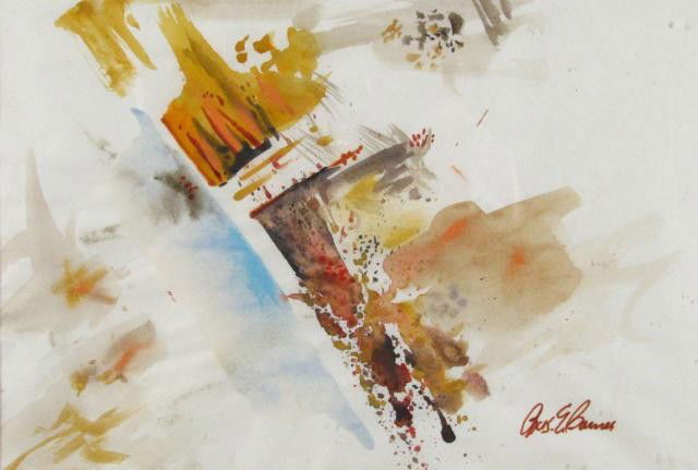 Charles E. Barnes 7x10 WC Abstract Composition: Charles E. Barnes (IN, 1915-2005), 6.75 x 10 Watercolor, Signed Lower Right, Surreal Composition, Barnes was a recognized and celebrated artist from his very earliest days at the John Herron Art Insti