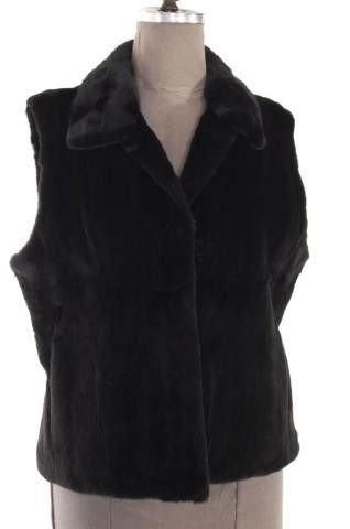 Black Sheared Mink Vest / Lamb Leather, Reversible: Practical black sheared mink vest reversible to black lamb leather with hook and eye closures , size Large , length 24" , retail price $2,895 , # 031947