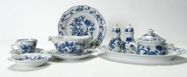Partial Set of Blue Danube Dinnerware: Partial set of Blue Danube pattern dinnerware, 9 dinner plates, 9 luncheon plates, 8 bread plates, 7 fruit bowls, 5 cups, 3 saucers, 14" oval platter, gravy boat with underplate, creamer & sugar, mast