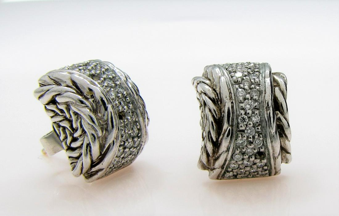 Pair John Hardy 18K and Sterling Diamond Earrings (1 of 5)