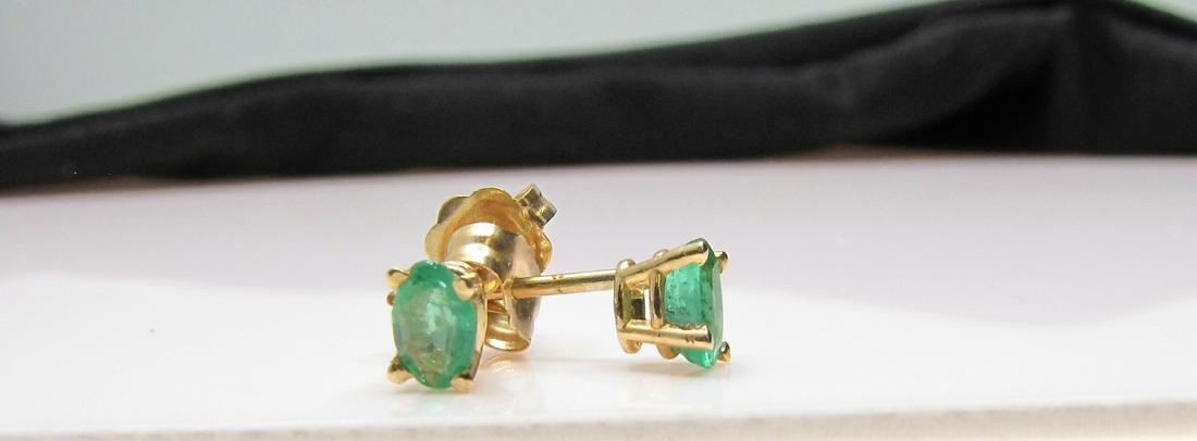 Pair of 14K Yellow Gold Emerald Stud Earrings (1 of 1)