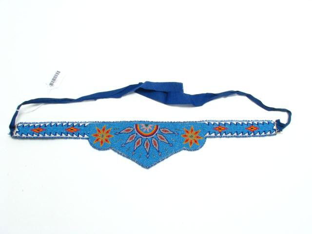 Native American Fully Beaded Crown: Rare Native American Fully Beaded Crown, 18" x 3.5" at the point of the crown, in colors of blue, pink, cobalt blue, green, and yellow, no apparent bead loss, circa 1910-1920, Provenance - from the Ho