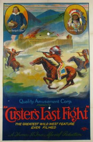 'Custer's Last Fight' Vintage Movie Poster: Movie poster, Custer's Last Fight, a Thomas H. Ince Special Production, produced by Quality Amusement Corp., c.1912, color litho on paper by Otis Lithograph Co.-Cleveland that has been shrink-wrapped