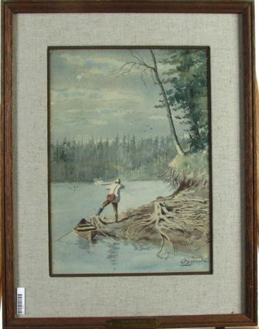 Ross R. Osgoode 15x10.5 WC Duck Hunter: Ross Reverdy Osgoode (Canada 1874-1946), 15 x 10.5, Watercolor, Signed Lower Right, depicting a duck hunter on a lake