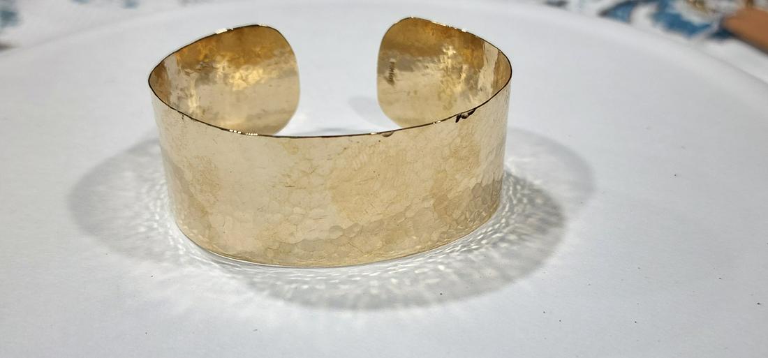 14K Hammered Wide Cuff Bracelet (1 of 5)