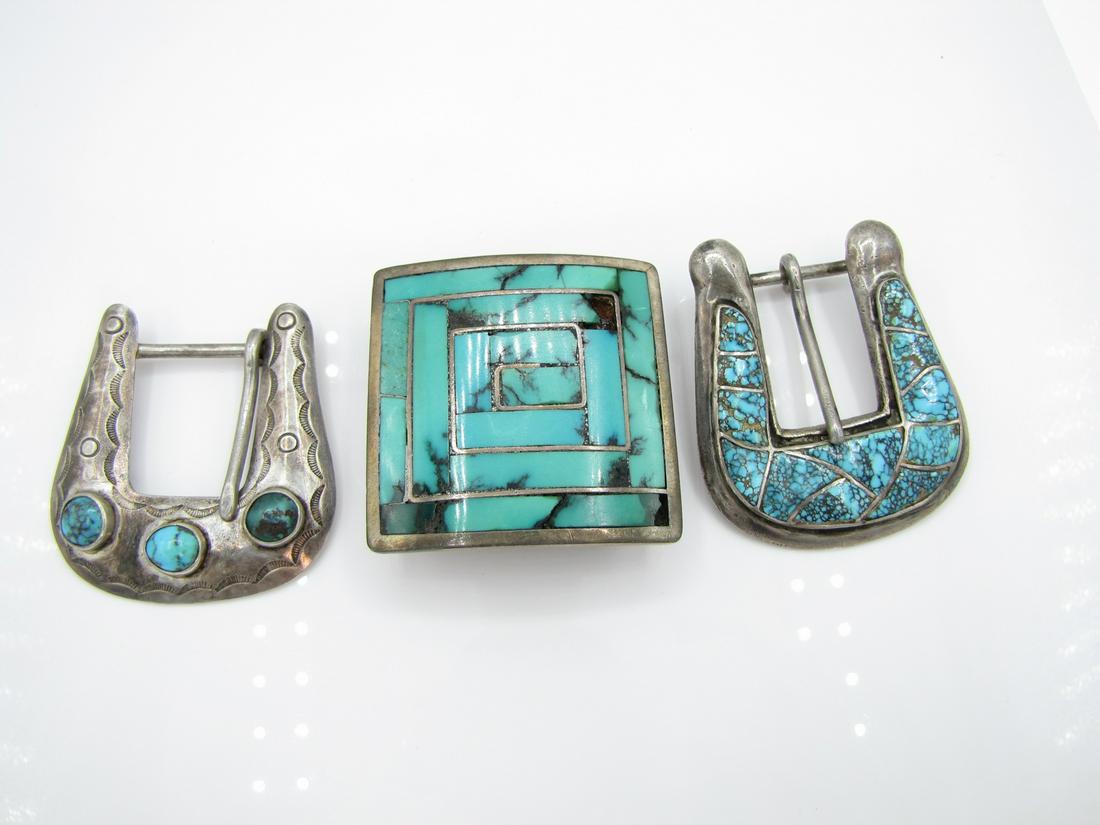 Three Vintage Southwest Silver/Turquoise Buckles (1 of 2)