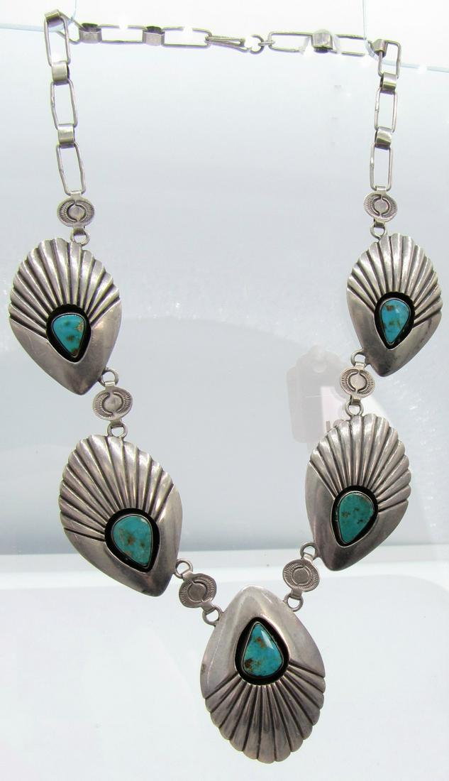 Signed Native American Silver/Turquoise Necklace (1 of 3)