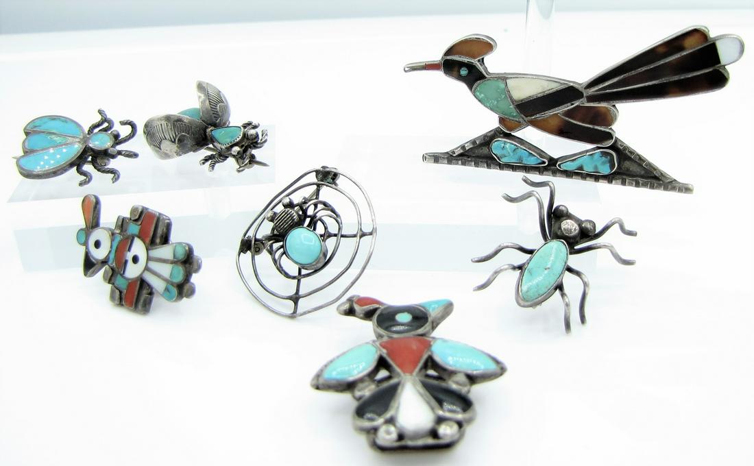 Vintage Native American Jewelry, Pins, Birds/Bugs (1 of 14)