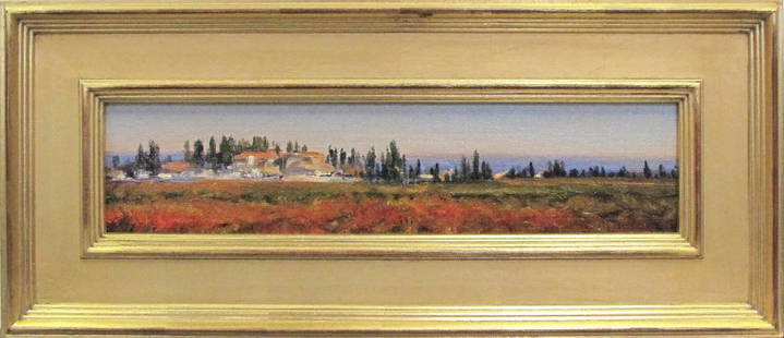 William Berra 5x20 O/L "South of Sienna": William Berra (NM, Active) 5x20 , O/L , Signed Verso , "South of Sienna" , Depicting: New Mexico Vibrant Horizon , Inscribed: Signed and Titled Verso , Provenance: Nedra Matteucci Fine Art, New Mexico