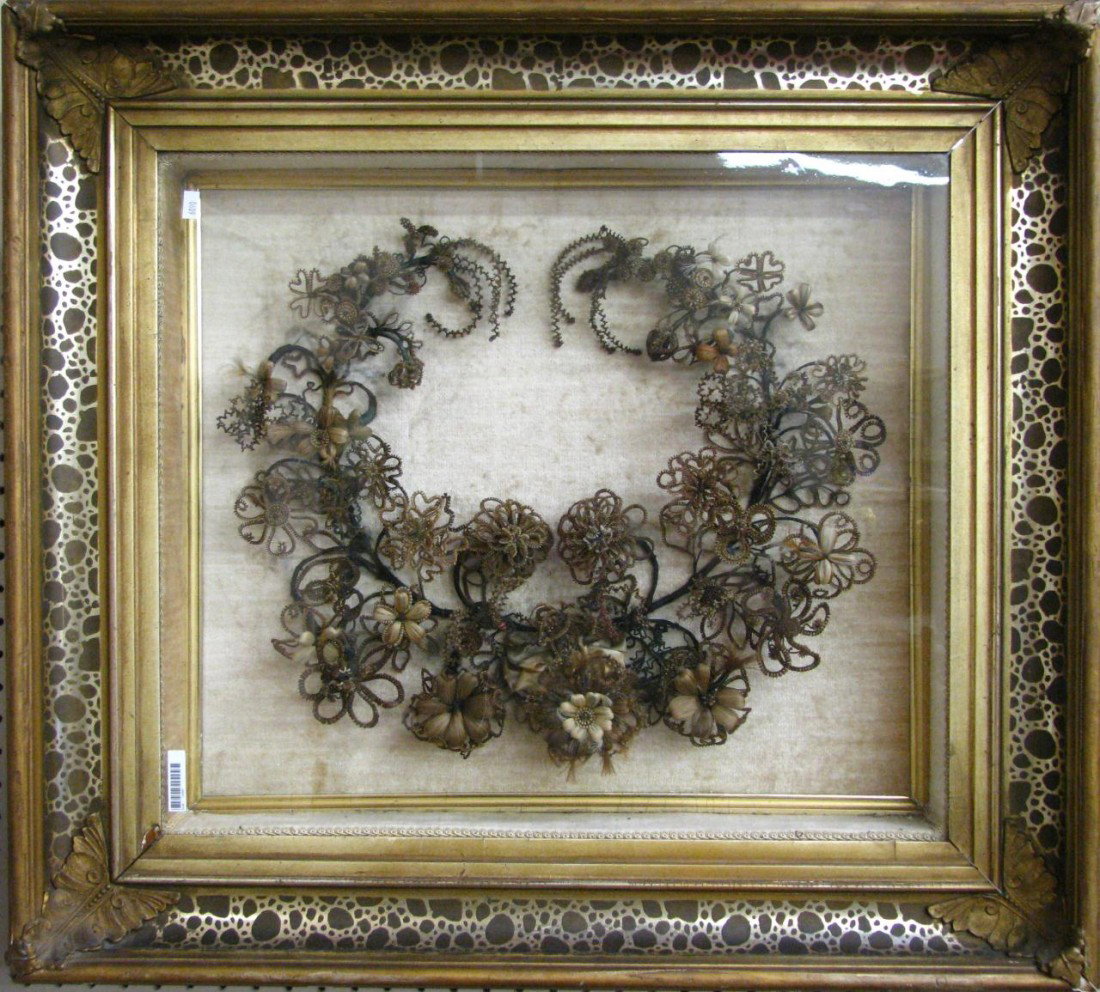 Shadow Box Framed Victorian Hair Wreath: Shadow Box Framed Victorian Hair Wreath, wreath size approximately 19" x 16", size as framed is 28" x 30.5"