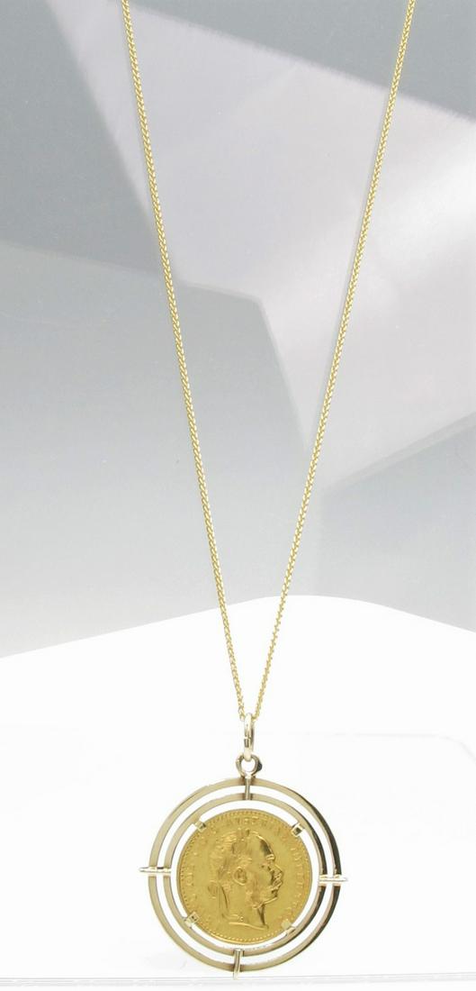1915 Austria Gold 1 Ducat Coin Pendant, Chain (1 of 3)
