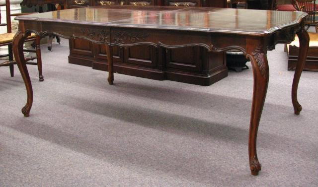 White Furniture Co. Country French Dining Table: White Furniture Co. Country French Dining Table, inlaid top, 73" long with two additional 22" leaves, 44.5" wide
