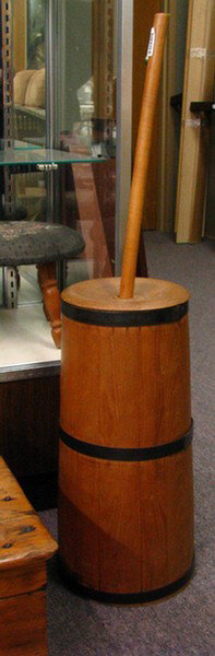 Antique Butter Churn: Antique Butter Churn with metal banding, 22" high