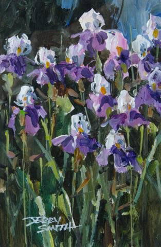 Jerry Smith 6x4 MM Irises: Jerry Smith (Active, Indiana), 6 x 4 Mixed Media, Signed Lower Left, Irises