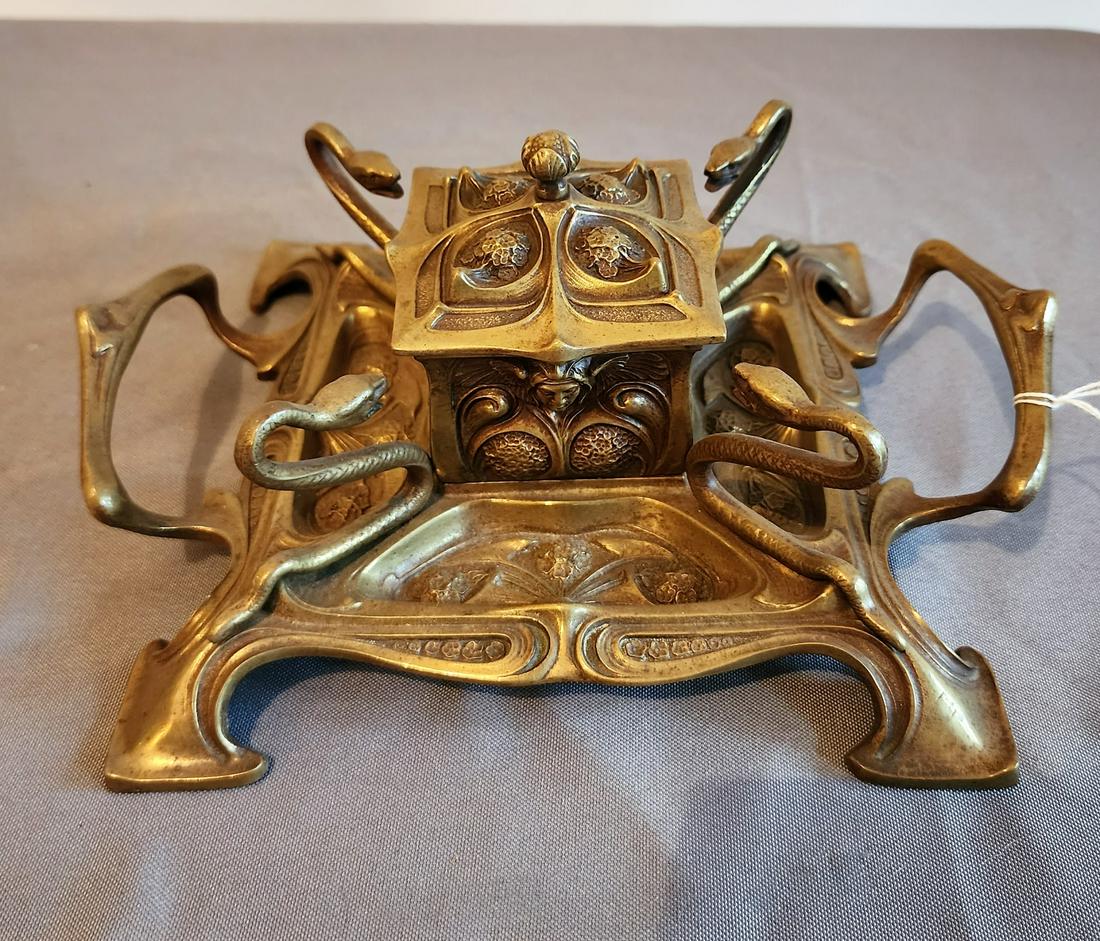 Cast Brass Art Nouveau Inkstand (1 of 9)