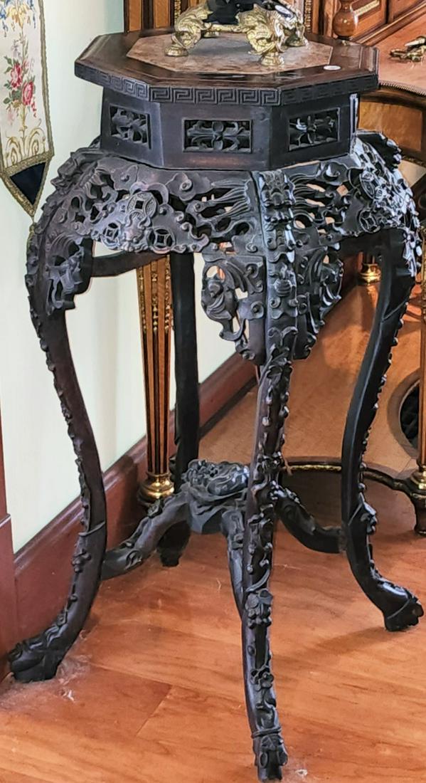 Antique Carved Chinese Rosewood Stand (1 of 9)