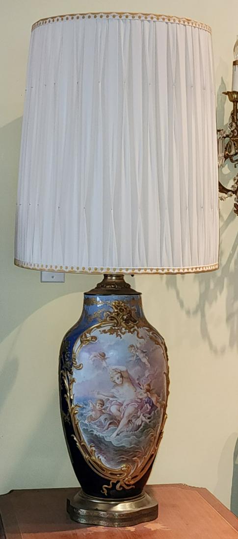 Antique French Cobalt and Brass Large Table Lamp (1 of 10)