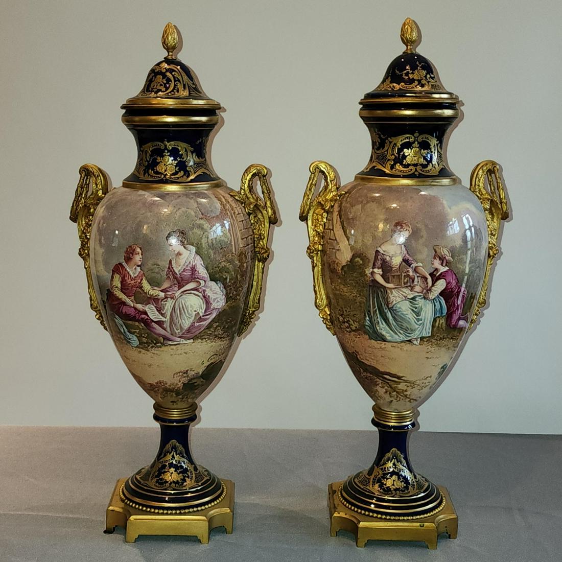 Pair of 19th Century Sevres Footed Vases (1 of 12)