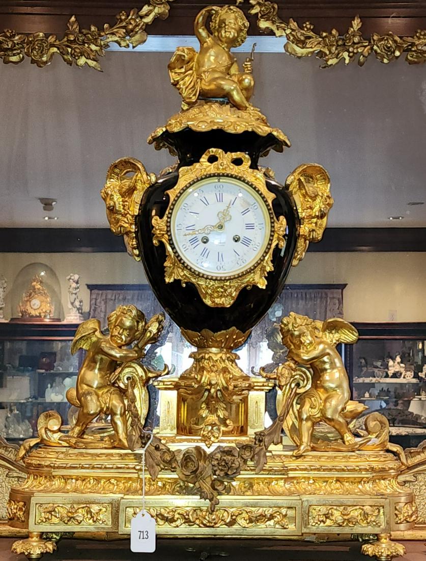 Antique French Gilt Bronze and Cobalt Mantle Clock (1 of 5)