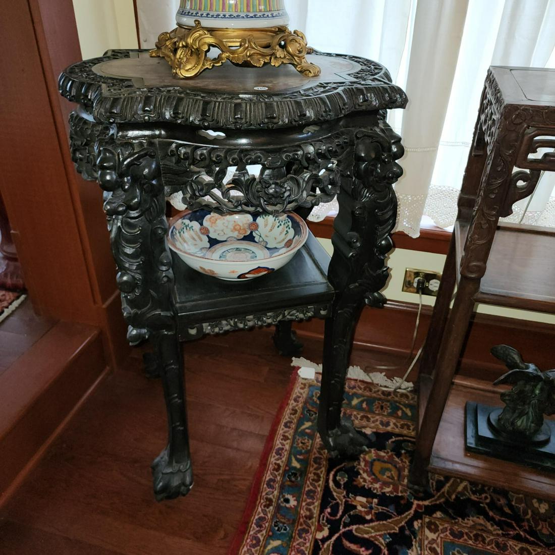 Ebonized Rosewood Carved Chinese Fern Stand (1 of 4)