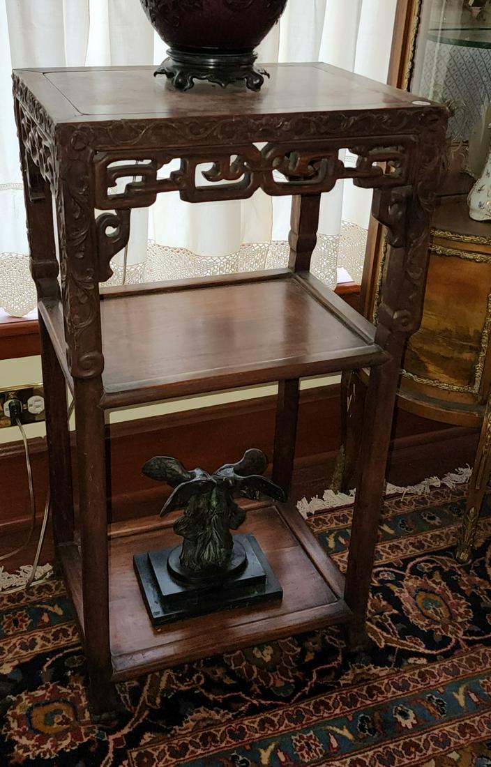 Chinese Carved Rosewood Lamp Table (1 of 2)