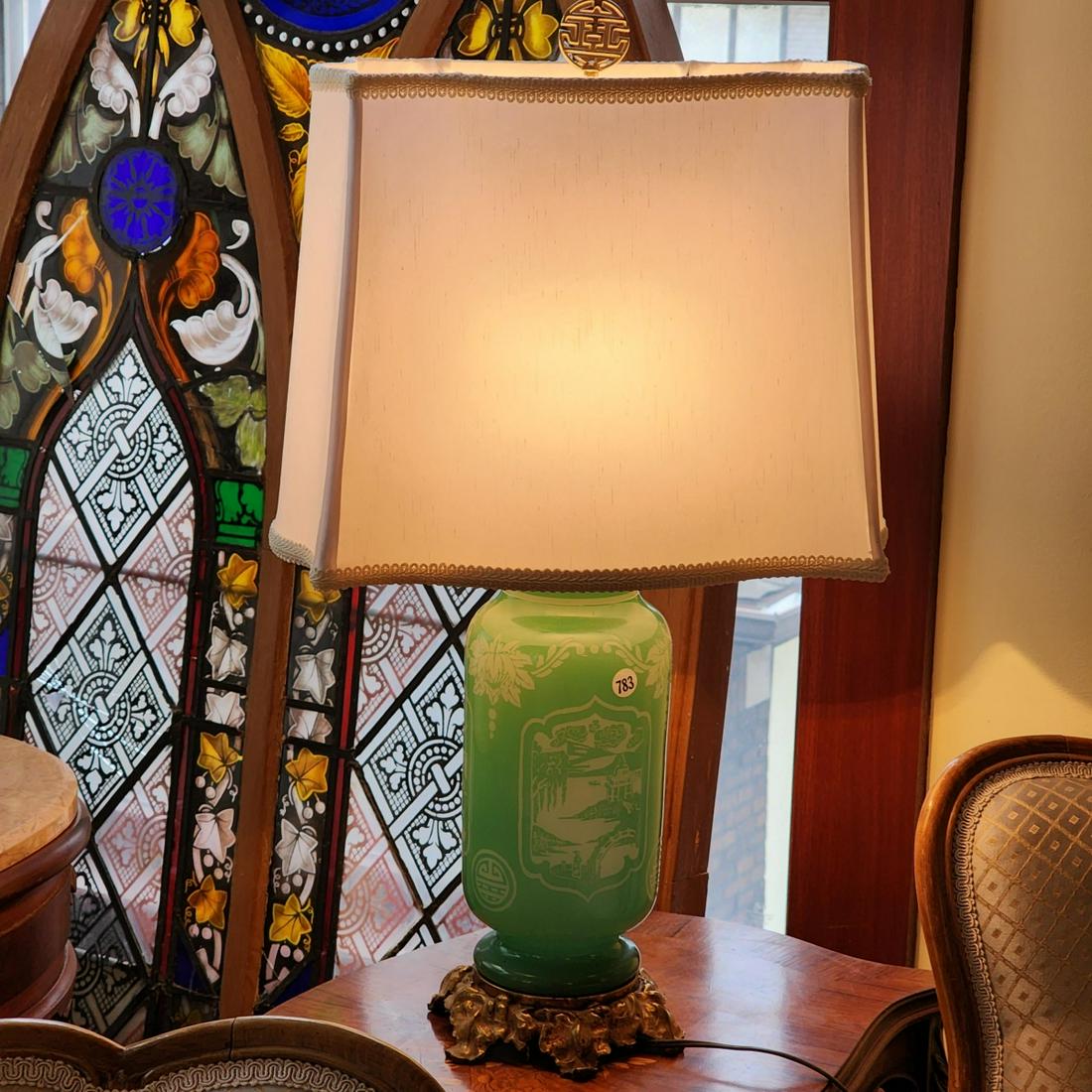 Pair of Etched Glass Chinese Table Lamps (1 of 2)