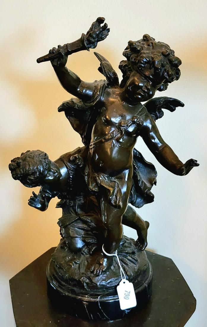 Aug Moreau Bronzed Spelter Figure, with Pedestal (1 of 8)