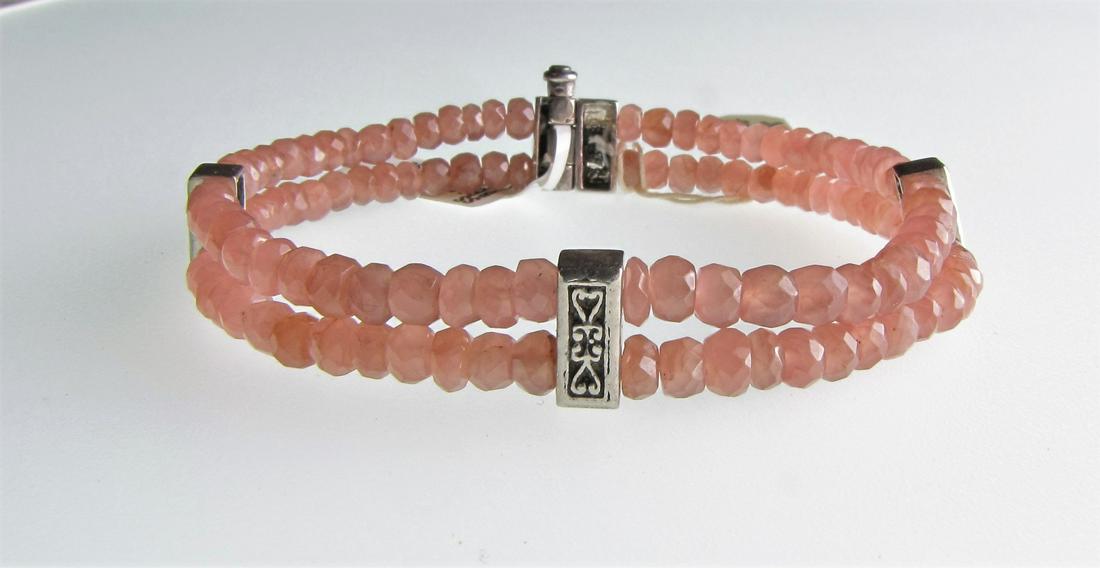 Double Strand Rose Quartz and Sterling Bracelet (1 of 3)