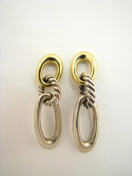 Lady's David Yurman Two Tone Earrings: Lady's David Yurman Two Tone 18K yellow gold and Sterling silver Earrings