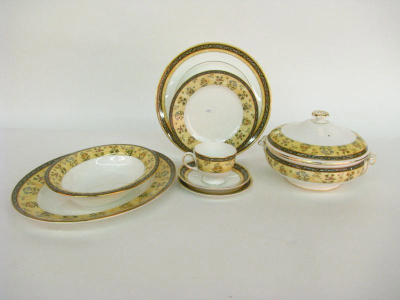 Wedgwood India China Service for Twelve: Wedgwood India China Service including five piece place setting for twelve, two lidded casseroles, one oval 14 x 11 platter and two oval 10 x 7.75" vegetable bowls