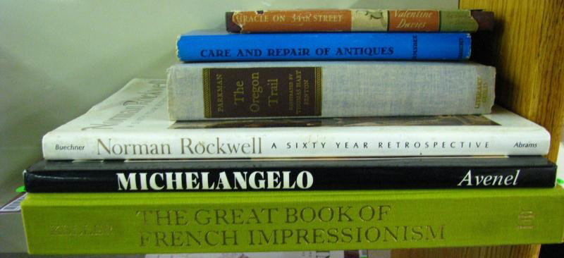 Group of Art Books and Fiction: Group of Art Books and Fiction including "The Great Book of French Impressionism" by Keller; "Michelangelo" by Rasponi; "Norman Rockwell: A 60 Year Retrospective"; "The Oregon Trail" by