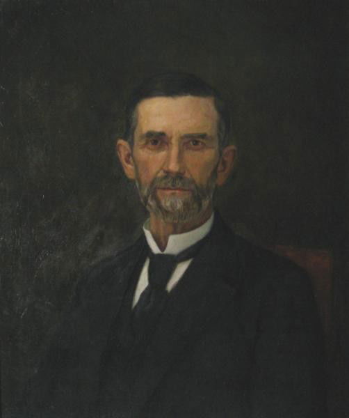 TC Steele 30x25 O/C Portrait of Dr Goldsberry: Theodore Clement Steele (IN, 1847-1926) 30 x 25 oil on canvas, signed lower left 'T.C. Steele, 1903', a posthumous portrait of Dr John A Goldsberry (1834-1901), notably historic and beloved Parke Coun