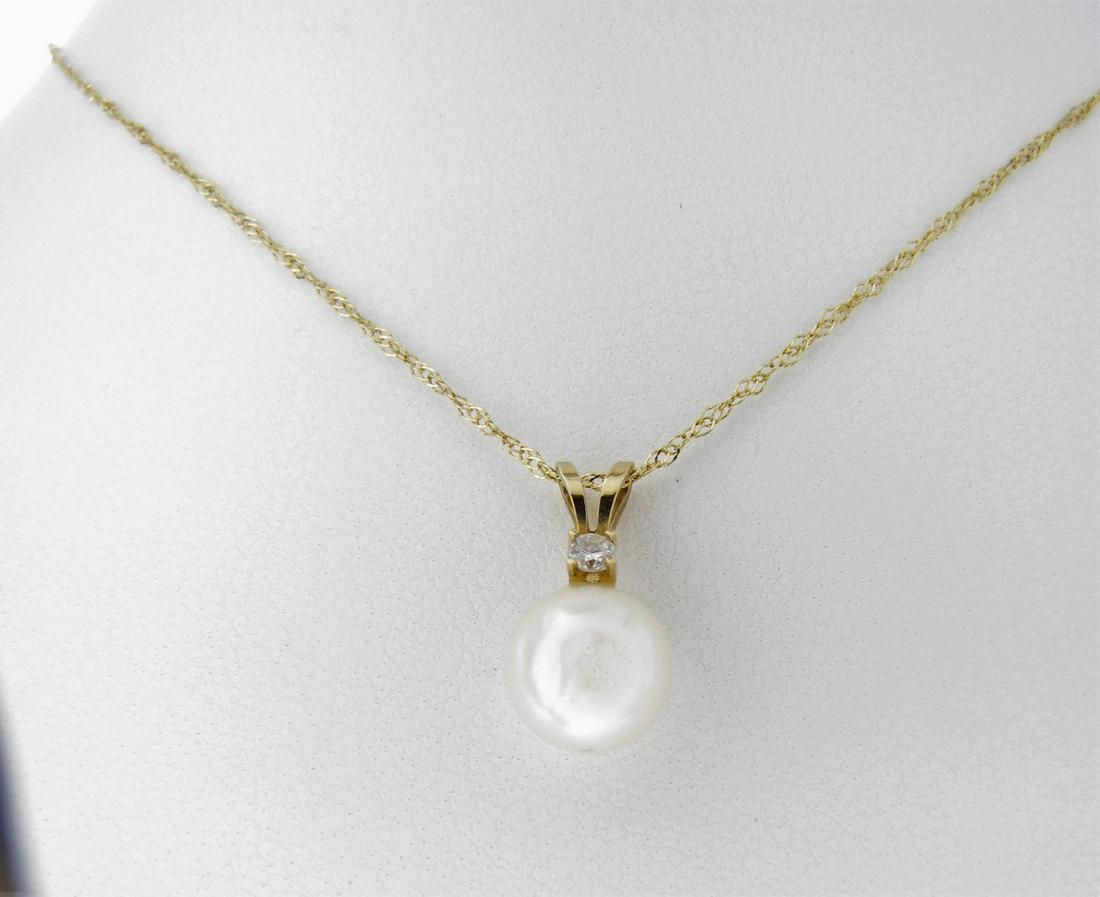 14K Yellow Gold Mounted Pearl Pendant, Chain (1 of 2)