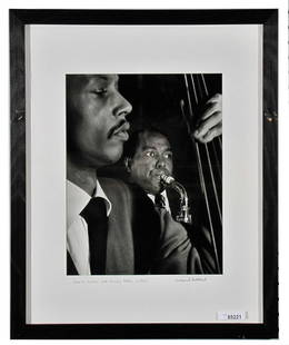 William Gottlieb Jazz Photo Charlie Parker, Potter: WILLIAM GOTTLIEB (1917-2006), Charlie Parker, with Tommy Potter, Gelatin silver print, the image measuring 13 x 10 inches, as framed: 21.5 x 17.5, with Gottlieb's signature and print date, in ink, on