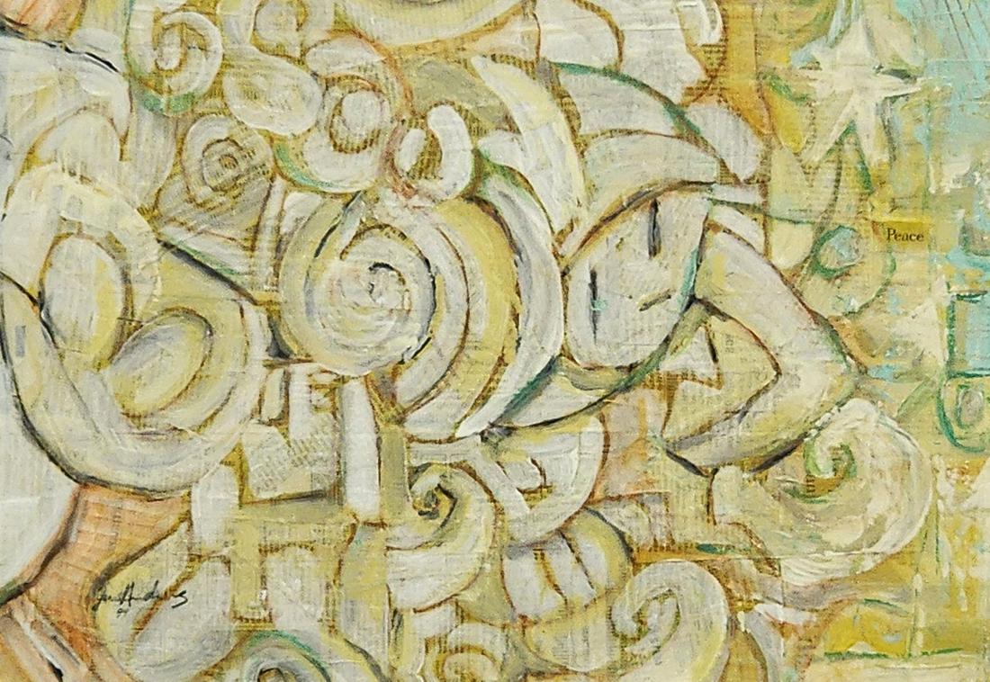 Jim Andrews 16.5x23.5 WC/Gouache Abstract Composition: Jim Andrews (Indiana, 1952-2018) 16.5x23.5 , WC/Gouache , signed lower left, 1999 , Abstract Composition painted on newsprint, size as framed 24.25 x 31.5
