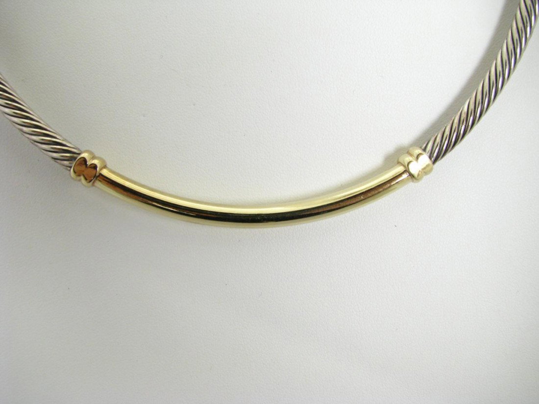 A David Yurman Diamond Sterling & 14K Choker: A David Yurman Diamond Sterling & 14K Yellow Gold Choker