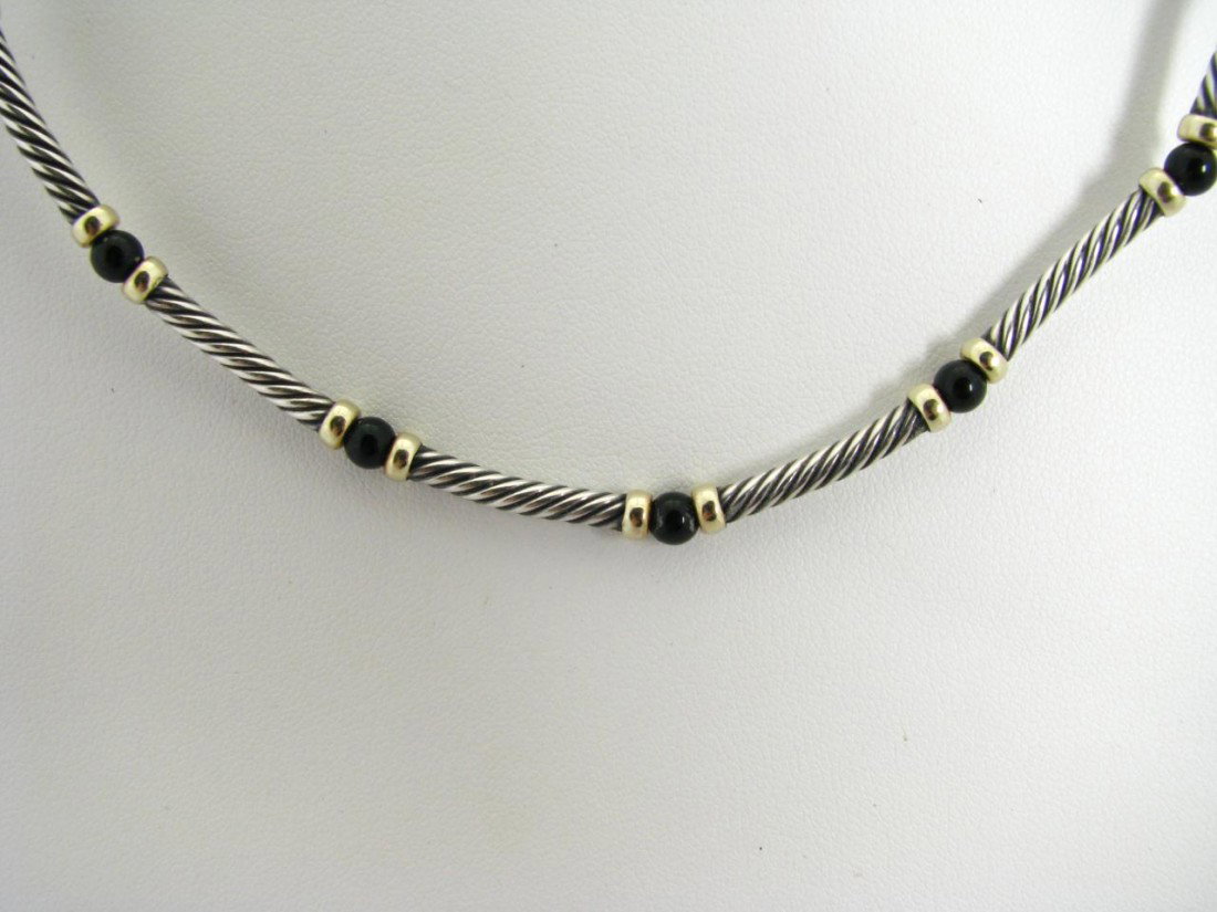 A David Yurman Sterling, 14K YG & Onyx Necklace: A David Yurman Sterling , 14K Yellow Gold & Onyx Necklace, approximately 15" in length