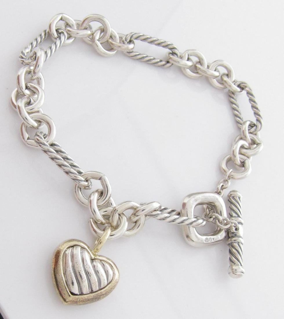 David Yurman Sterling, 18k, Heart Chain Bracelet
