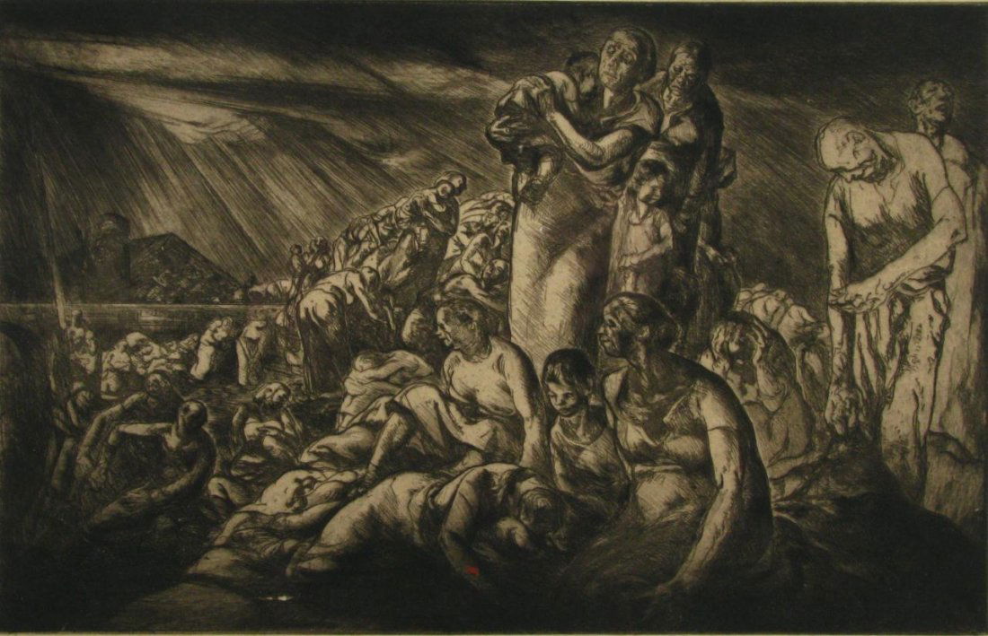 John E Costigan Engraving and Print "Refugees": John Costigan (NY, 1888-1972), 8.75 x 13.75 engraving, double signed in pencil lower right "J.E. Costigan N.A. S.A.E", titled lower left "Refugees #1" also includes 8.75 x 13.75 posthumous print of sa