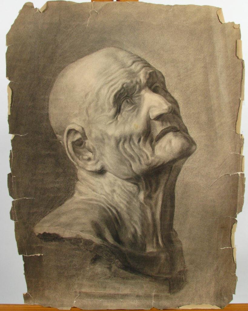 R. Andriessen Five Portrait Studies: Group of Richard Andriessen (Germany/US 1856-1910)portrait studies including graphite drawing of bust of Caesar; charcoal drawing of anguished man; charcoal study - Death mask; pen and ink study - Dea