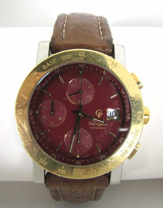 Gent's Girard-Perregaux GP7000 Wristwatch: Gent's Girard-Perregaux model GP7000 wristwatch, with Tachymeter bezel, in stainless and 18K gold, chronograph, three sub dials, date at 3 o'clock, Breitling leather band, watch and band show wear, wi