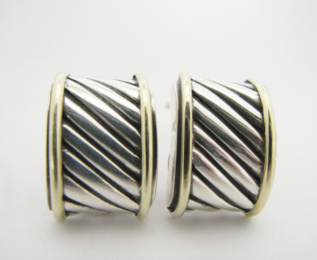 David Yurman 18K & Sterling Designer Earrings: David Yurman 18K & Sterling Designer Earrings
