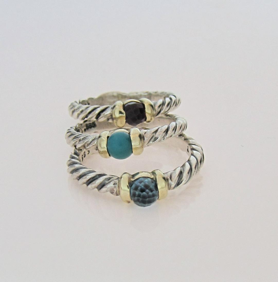 David Yurman 18K, Sterling 3-Ring Stack Bands, Gem (1 of 1)