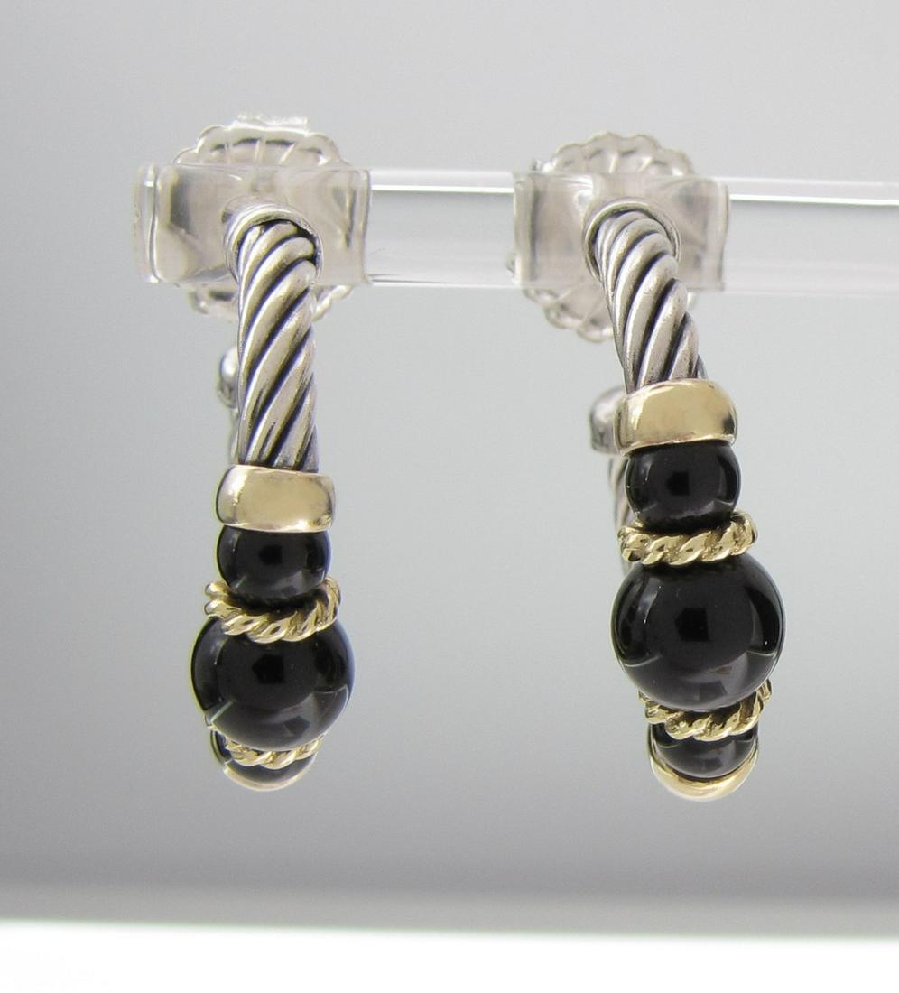 Pair David Yurman Sterling, 18K Onyx Hoop Earrings (1 of 2)